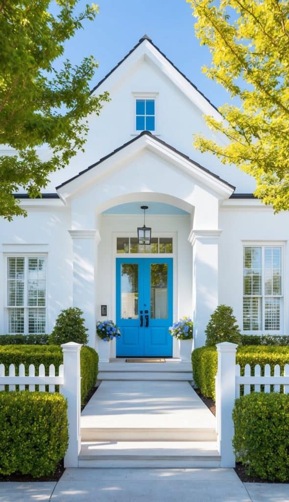 21 White Home Exterior With Blue Doors for Timeless Charm - Bloom & Brick