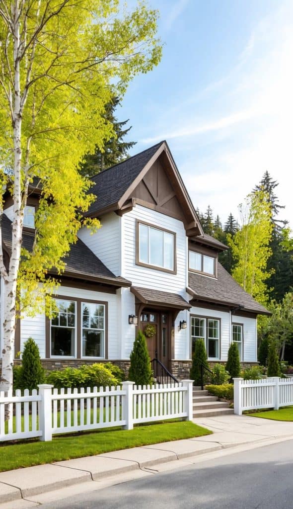 17 White Home Exterior with Brown Trim: Cozy and Classic Designs ...