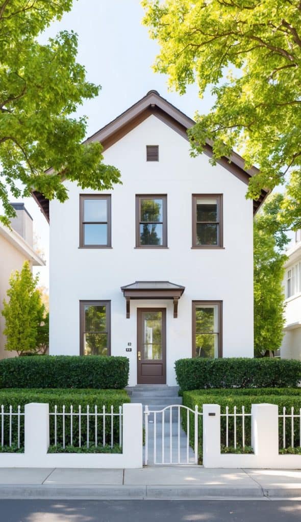 17 White Home Exterior with Brown Trim: Cozy and Classic Designs ...